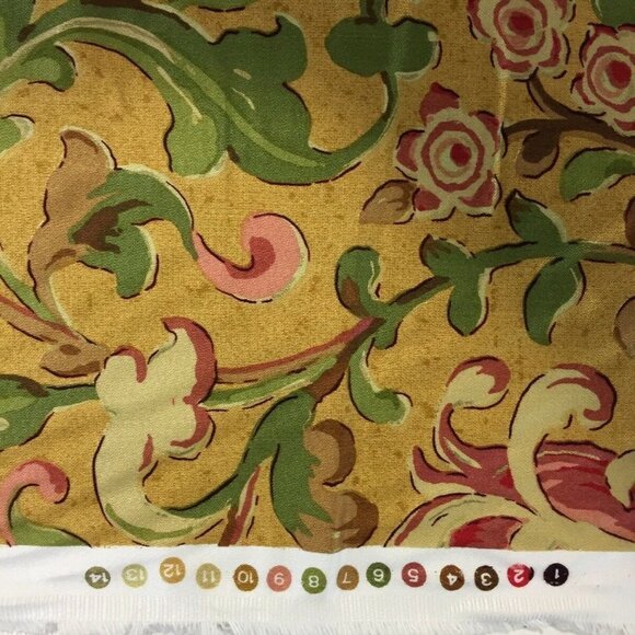 Richloom Platinum Collection Fabric 2 Yards 55W Gold Floral Scroll 23 Repeat VTG - Picture 2 of 9